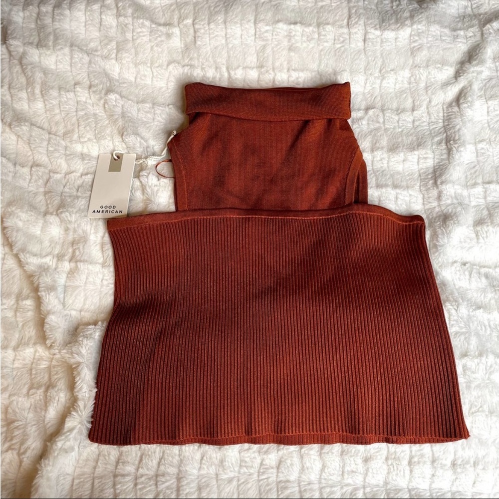 GOOD AMERICAN NWT Orange Rust Foldover Tank Top Turtleneck Top 1 Small